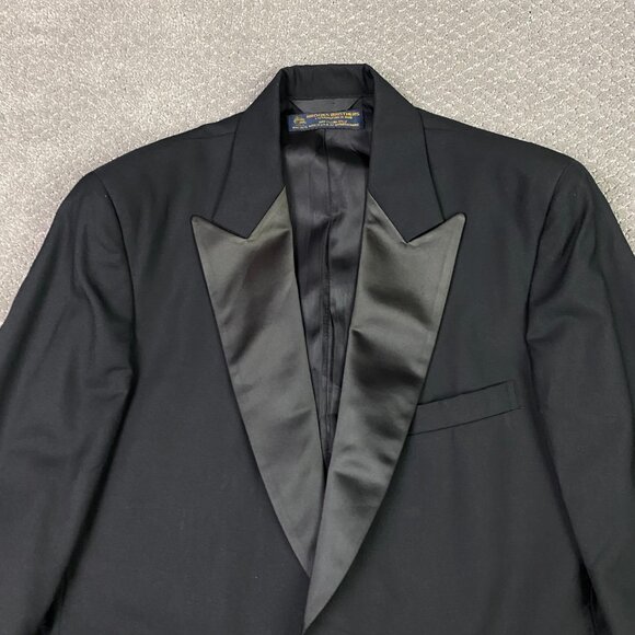 Vintage Brooks Brothers Tuxedo Jacket Blazer Dinner Mens 40R Fits 40S Black Wool - Picture 2 of 14